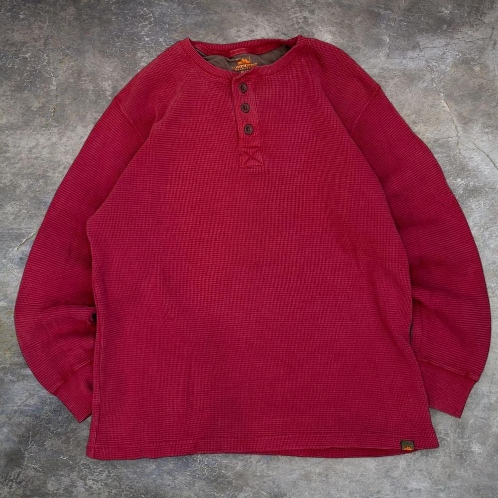 Vintage Northwest Territory Faded Red Waffle Knit Thermal Henley Shirt Men's XL